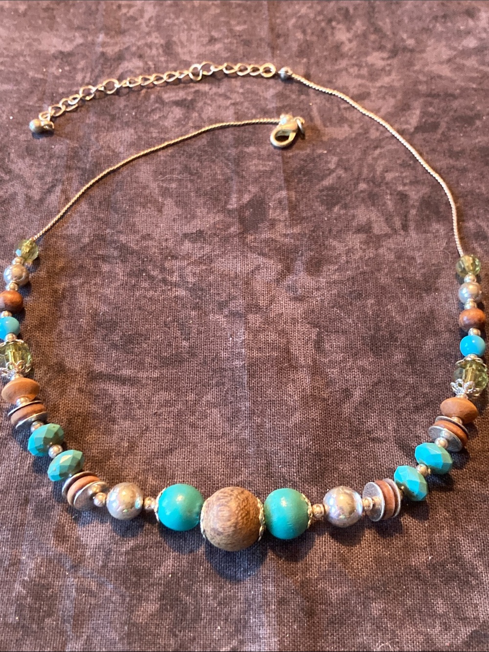 Turquoise Shades and Natural Wood Beaded Necklace